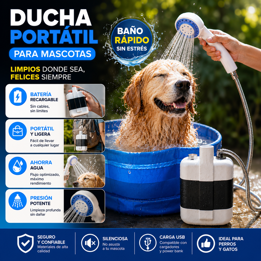 Ducha Portátil Recargable | Ahorra Agua y Limpia Donde Quieras