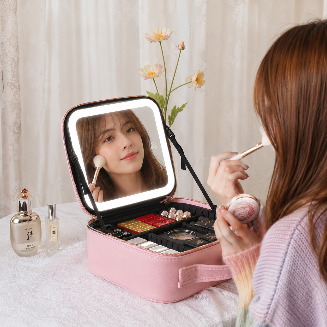 Cosmetiquera Organizadora con Espejo LED y Compartimentos