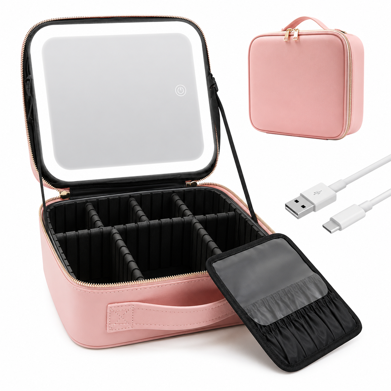 Cosmetiquera Organizadora con Espejo LED y Compartimentos