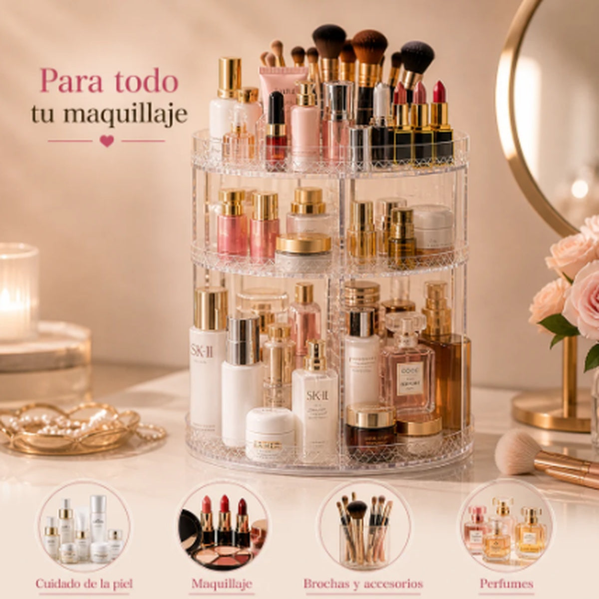 ORGANIZADOR DE MAQUILLAJE EN ACRILICO 360°