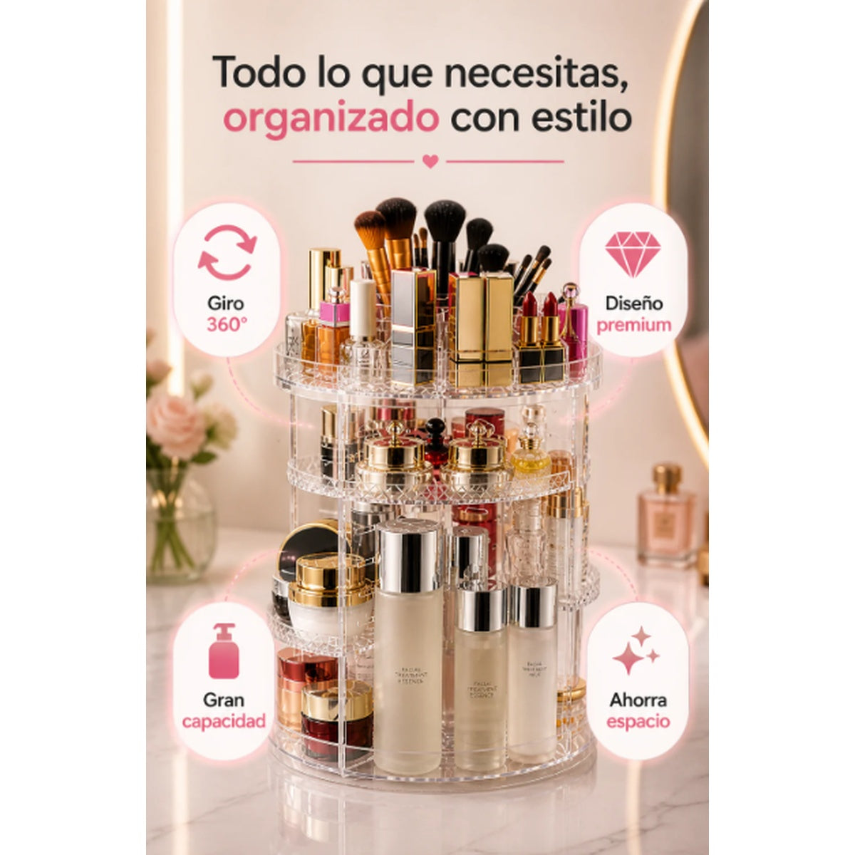 ORGANIZADOR DE MAQUILLAJE EN ACRILICO 360°